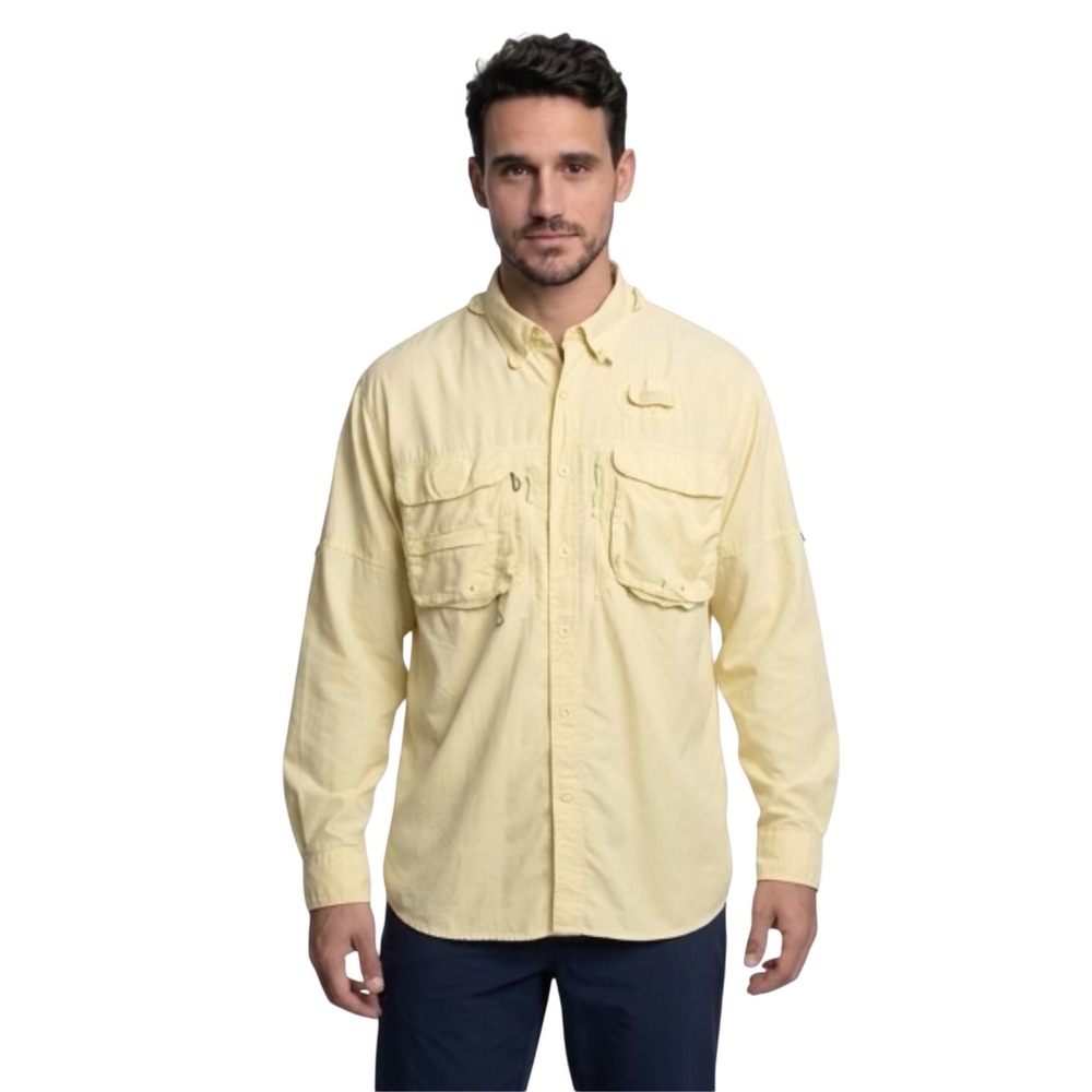 Cabelas Guidewear Mens Large Tall Yellow Fishing Shirt UPF 40 Long Sleeve Vent